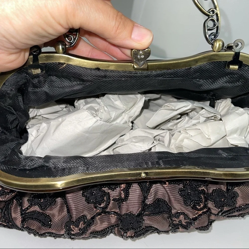 Vintage Inspired Black Gold Beaded Handbag Purse